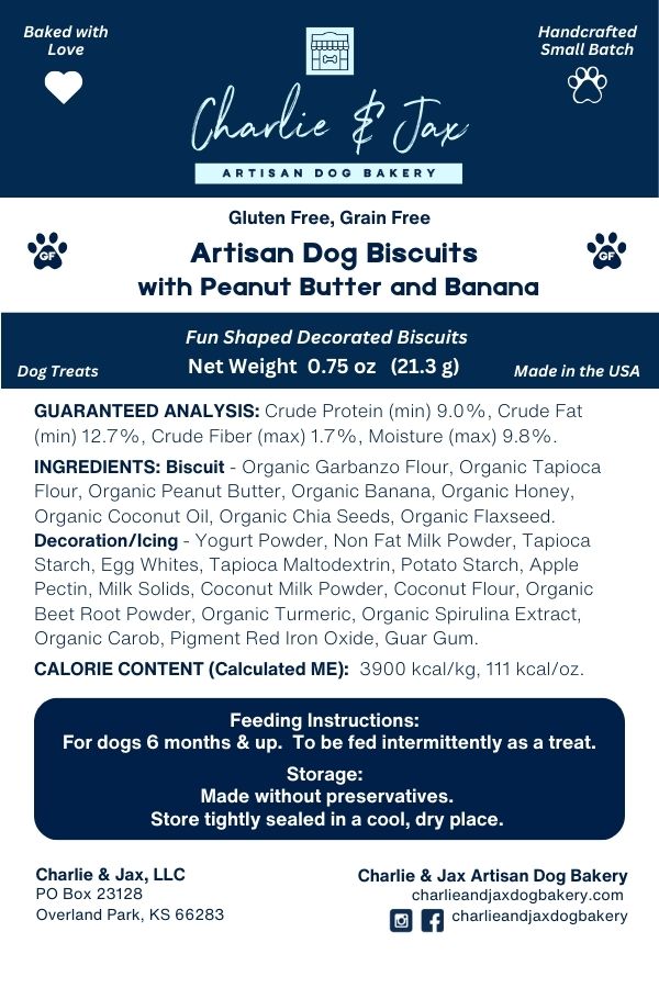 Artisan Dog Biscuits with Peanut Butter and Banana Love Themed Decorated (Seasonal)