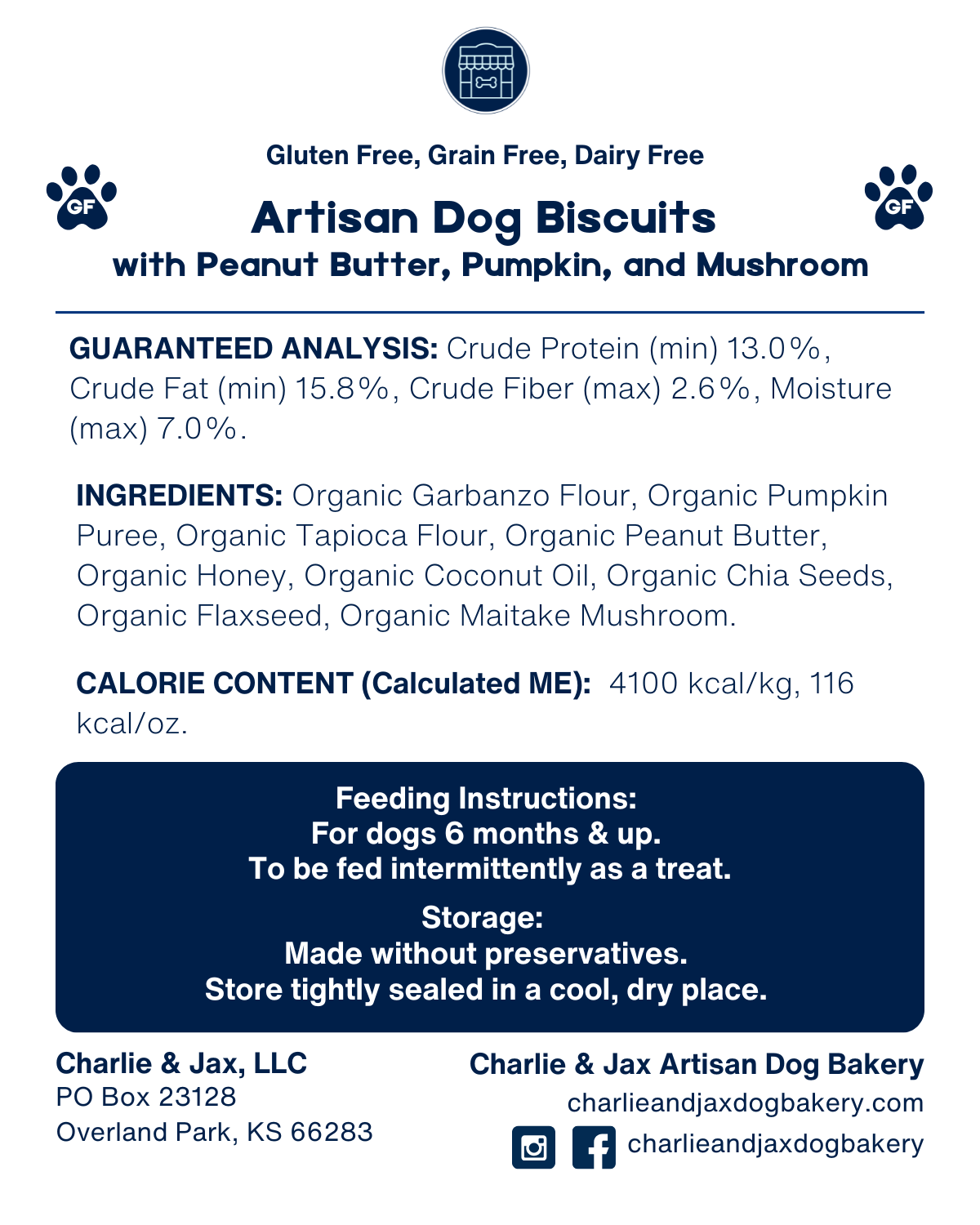 Artisan Dog Biscuits with Peanut Butter, Pumpkin, and Mushroom