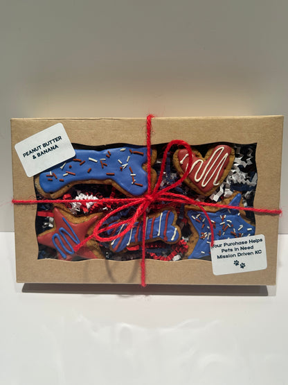 Patriotic Themed Artisan Dog Biscuits with Peanut Butter and Banana Decorated (Seasonal)