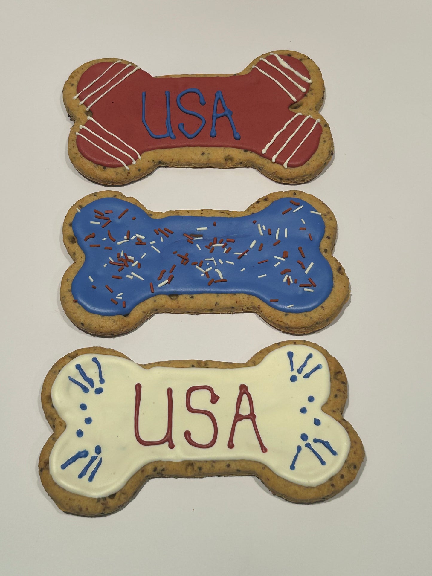 Patriotic Themed Artisan Dog Biscuits with Peanut Butter and Banana Decorated (Seasonal)