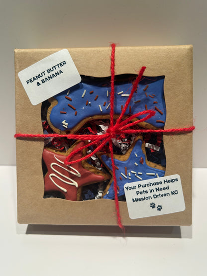 Patriotic Themed Artisan Dog Biscuits with Peanut Butter and Banana Decorated (Seasonal)
