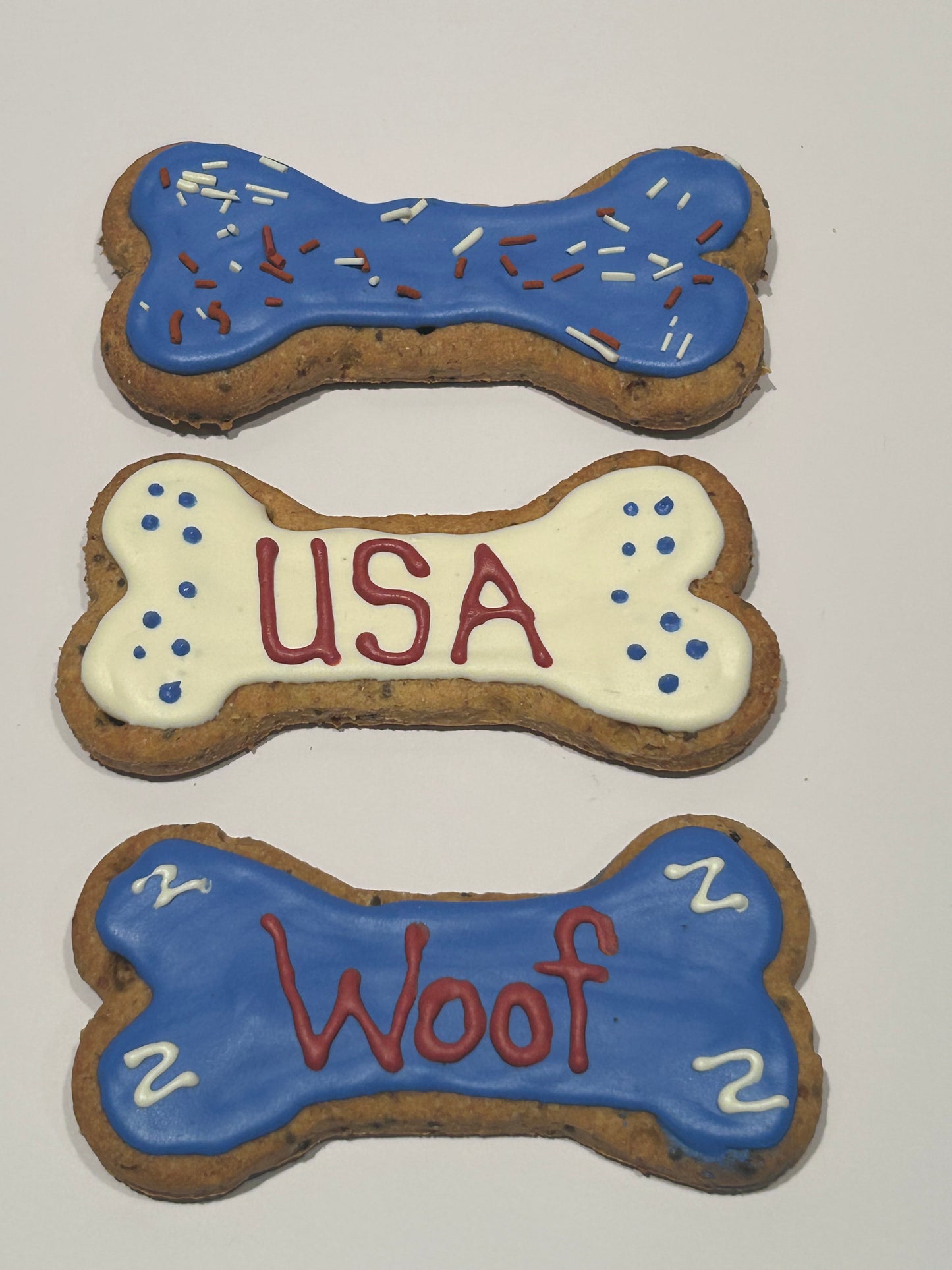 Patriotic Themed Artisan Dog Biscuits with Peanut Butter and Banana Decorated (Seasonal)