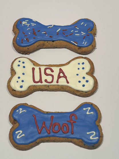 Patriotic Themed Artisan Dog Biscuits with Peanut Butter and Banana Decorated (Seasonal)