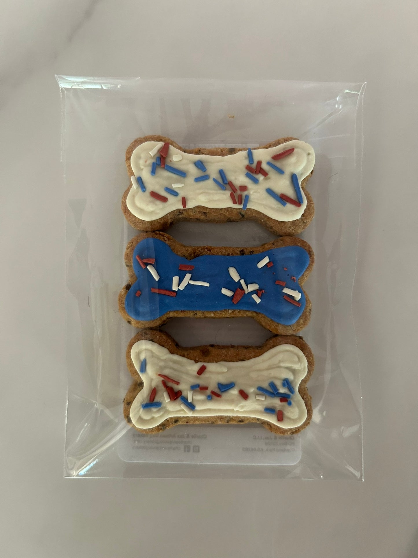Patriotic Themed Artisan Dog Biscuits with Peanut Butter and Banana Decorated (Seasonal)