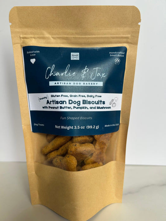 Artisan Dog Biscuits with Peanut Butter, Pumpkin, and Mushroom