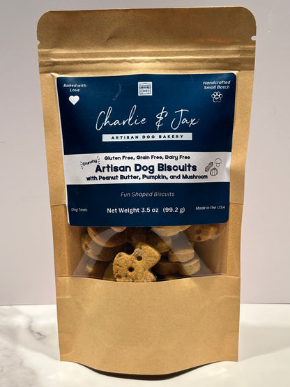 Artisan Dog Biscuits with Peanut Butter, Pumpkin, and Mushroom
