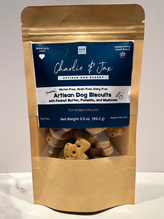 Artisan Dog Biscuits with Peanut Butter, Pumpkin, and Mushroom