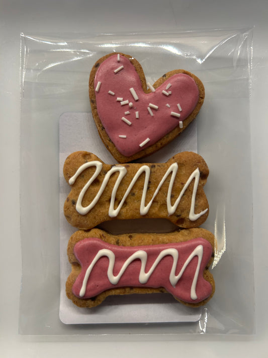 Artisan Dog Biscuits with Peanut Butter and Banana Love Themed Decorated (Seasonal)