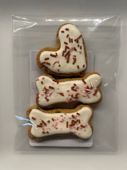 Artisan Dog Biscuits with Peanut Butter and Banana Love Themed Decorated (Seasonal)