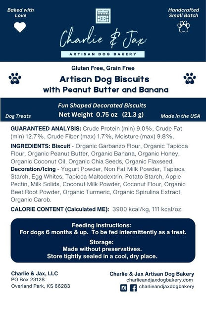Artisan Dog Biscuits with Peanut Butter and Banana Love Themed Decorated (Seasonal)
