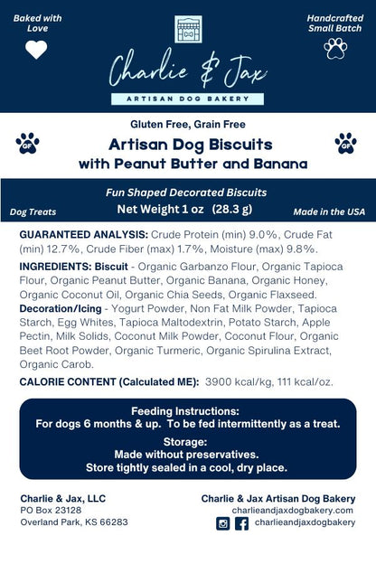 Artisan Dog Biscuits with Peanut Butter and Banana Decorated